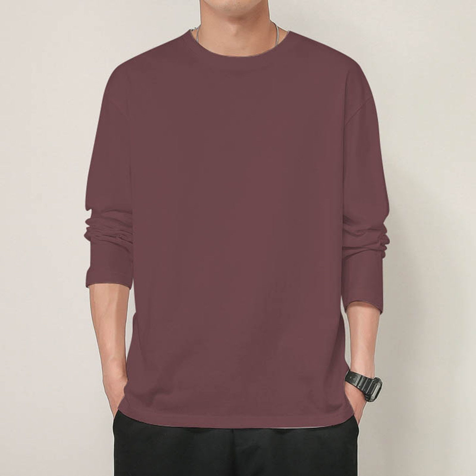 thumbnail image 5 of Sudadera de cuello redondo con forro polar para hombre: manga larga, corte ajustado, poliéster y spandex, tallas L-XXXXXL, 5 of 5